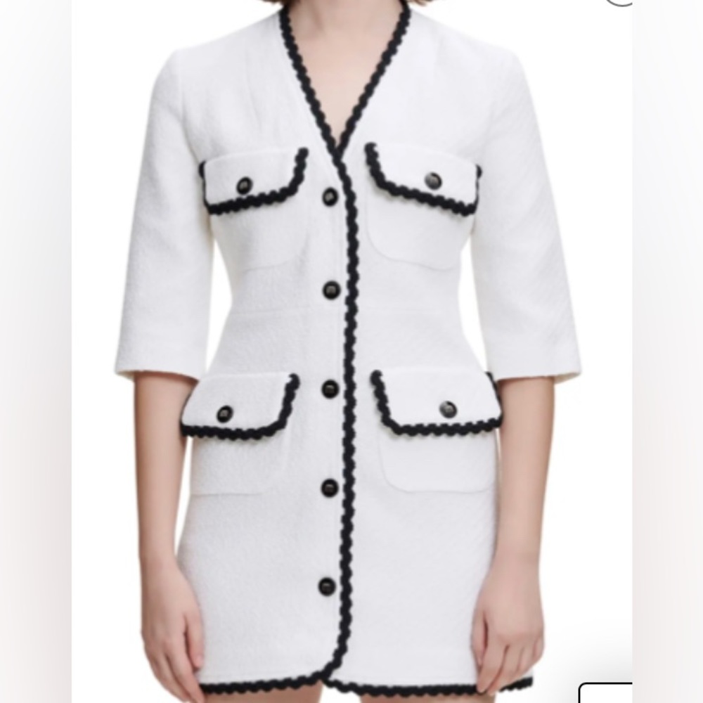 COPY - Maje Style Tweed Black Scalloped trimmed Button Front Mini Dress